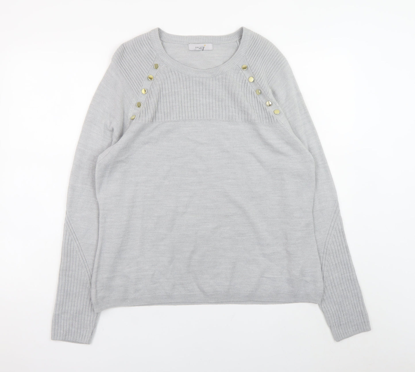 Marks and Spencer Womens Grey Size 16 Crew Neck Button Jumper