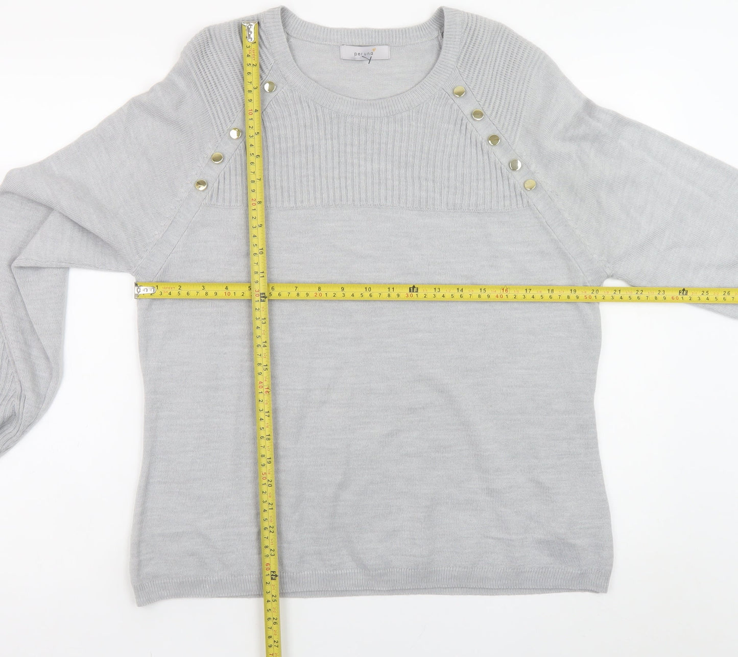 Marks and Spencer Womens Grey Size 16 Crew Neck Button Jumper