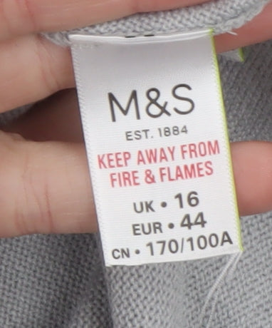 Marks and Spencer Womens Grey Size 16 Crew Neck Button Jumper
