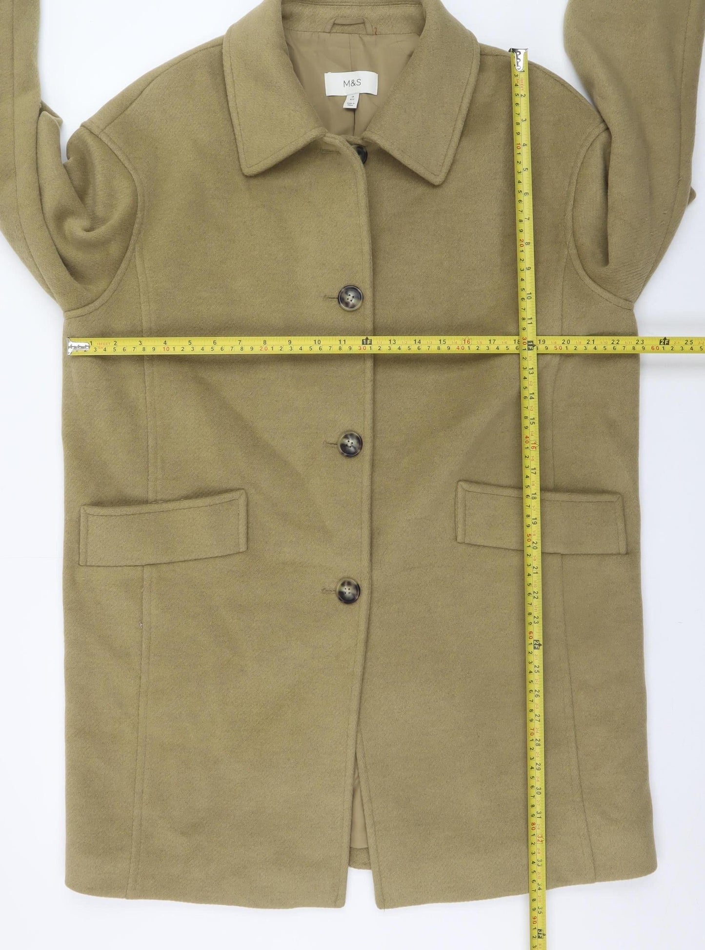 Marks and Spencer Women's Beige Mid-Length Wool Look Overcoat Size 14