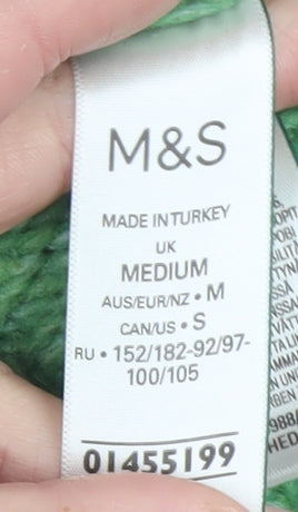Marks and Spencer Women's Green Cable-Knit V-Neck Jumper Size M