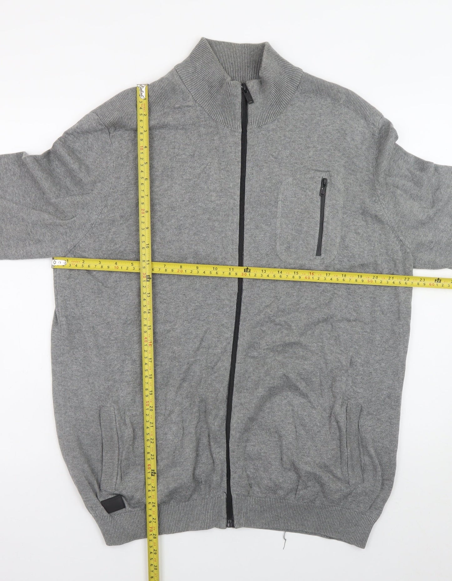 Dissident Men's Grey Full Zip Cotton Jumper XL