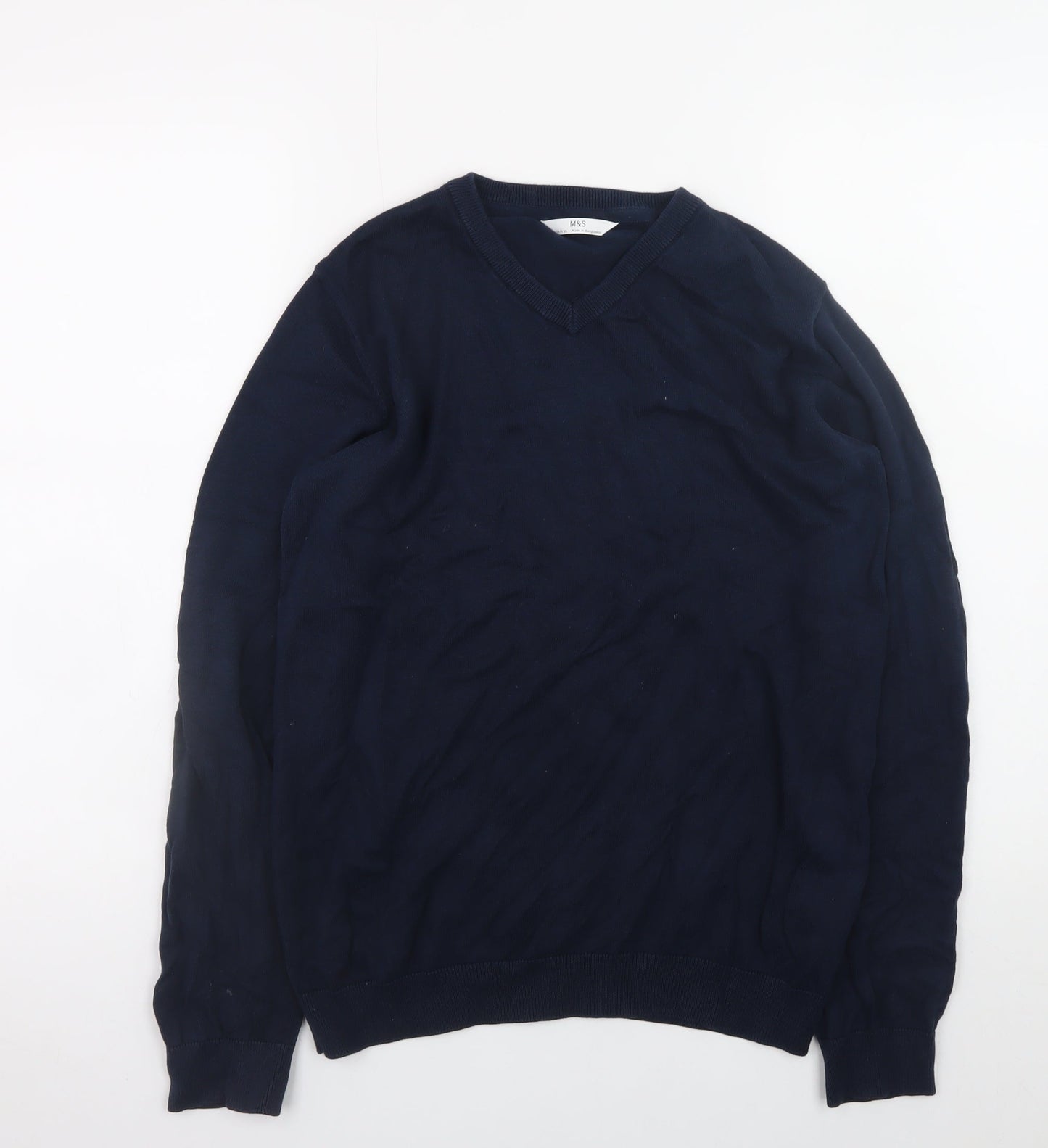 Marks and Spencer Teens Blue V-Neck Cotton Pullover Jumper S