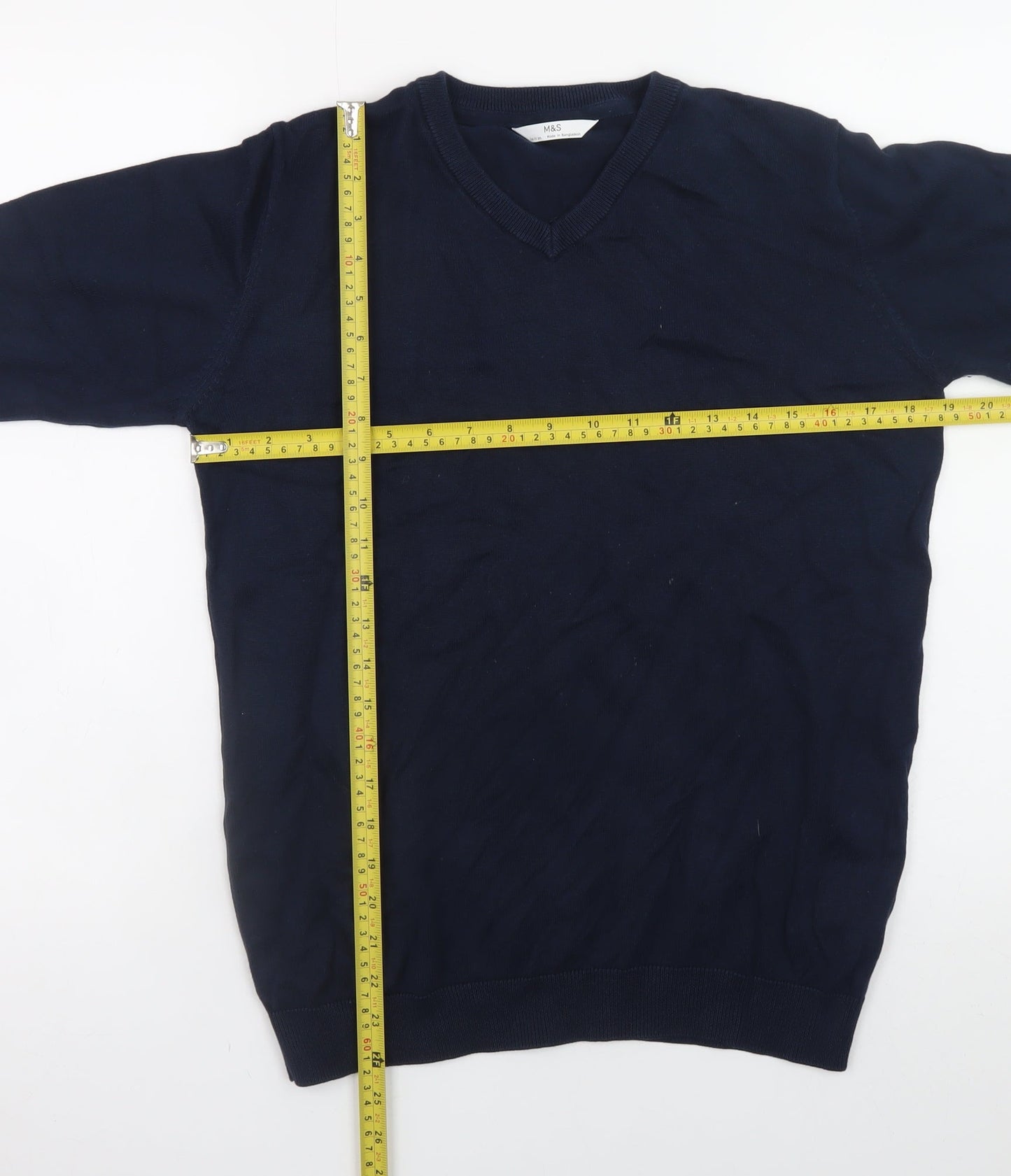 Marks and Spencer Teens Blue V-Neck Cotton Pullover Jumper S