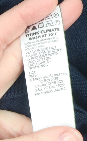Marks and Spencer Teens Blue V-Neck Cotton Pullover Jumper S