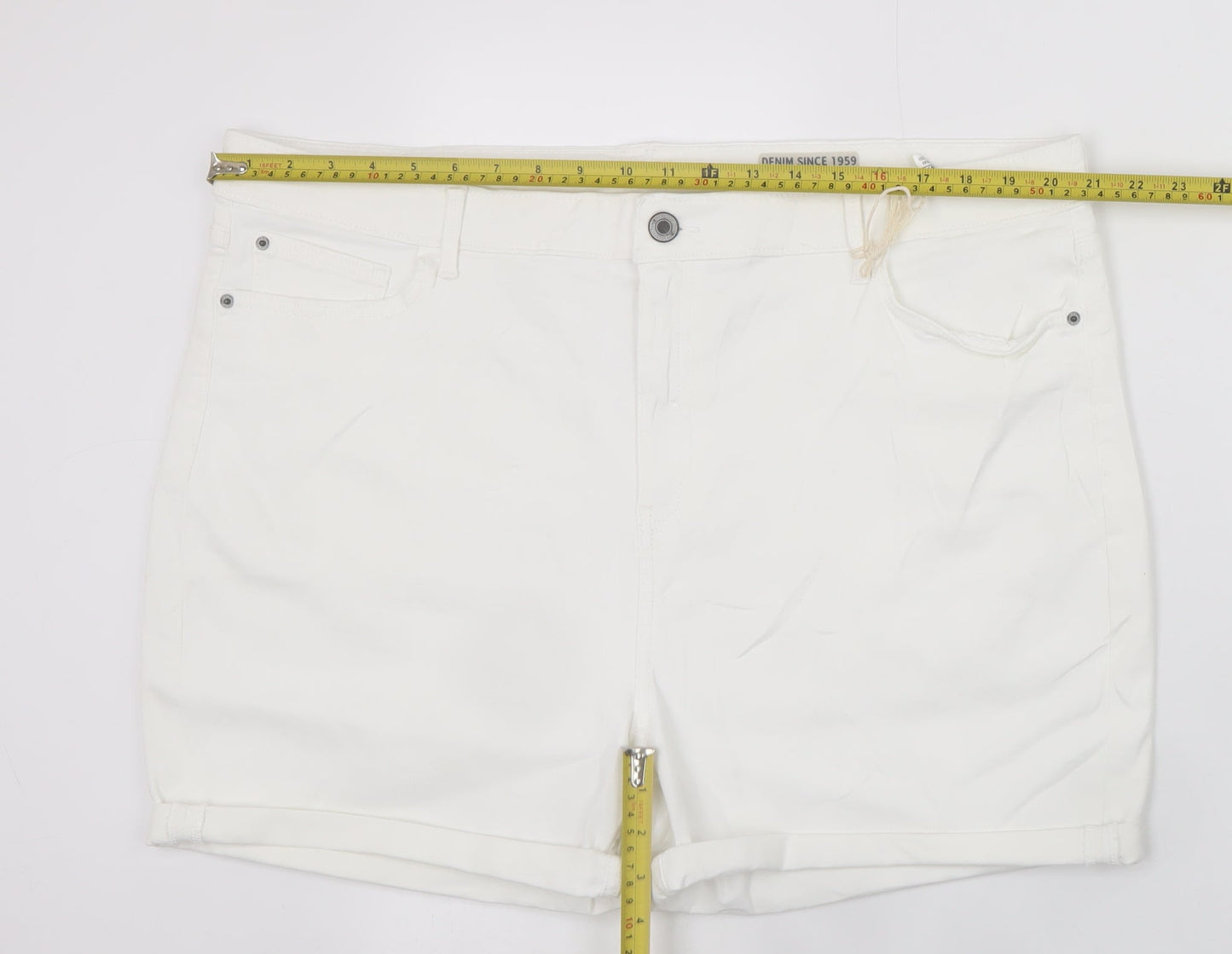 Marks and Spencer Women's White Chino Shorts Size 22 Stretch Cotton Blend