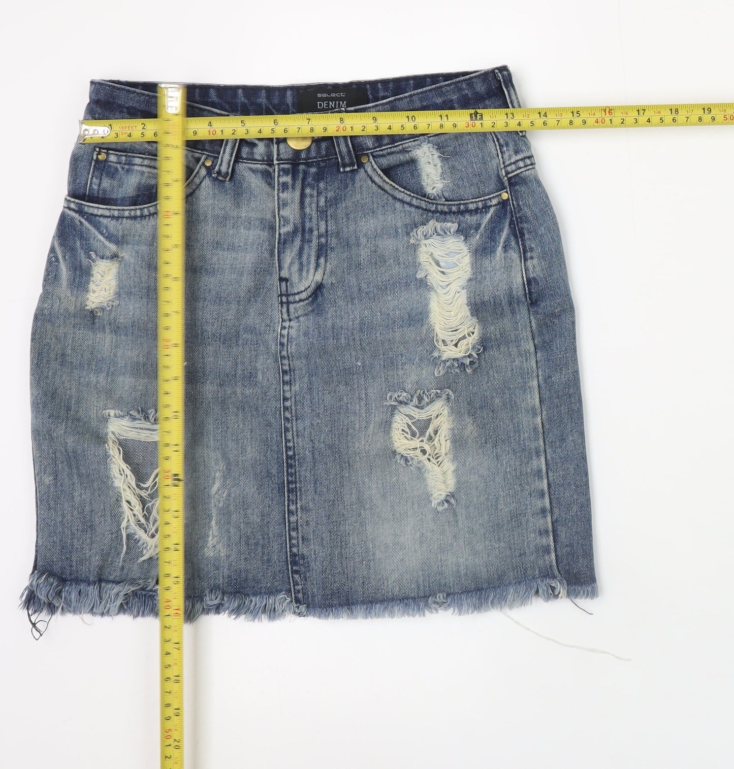 Select Women Blue Denim Short Skirt UK 6 Distressed Raw Hem