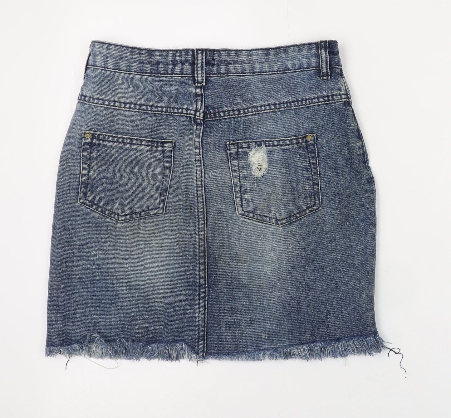 Select Women Blue Denim Short Skirt UK 6 Distressed Raw Hem