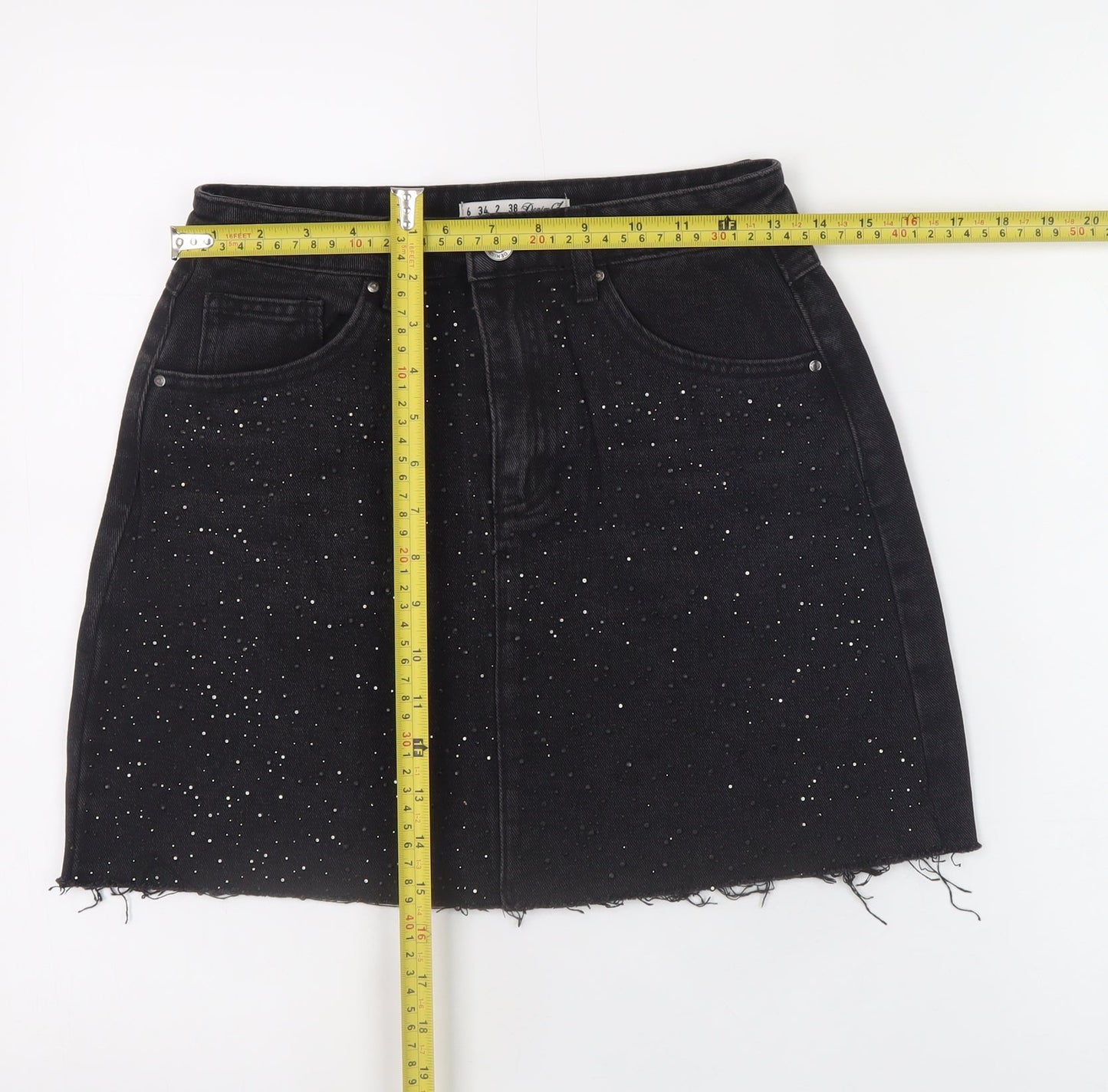 Denim Co. Womens Black Studded A-Line Denim Skirt Size 6