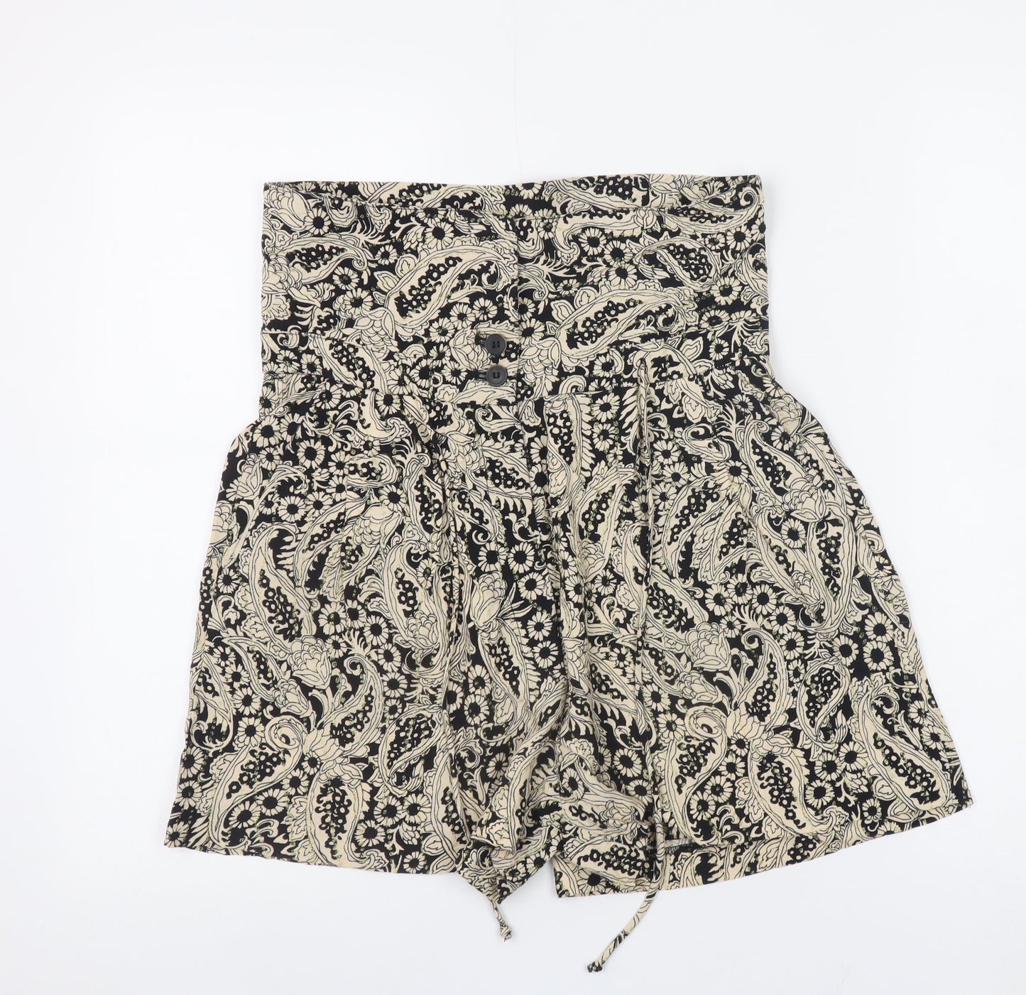 Zara Woman Black Floral High Waist Paperbag Shorts XS