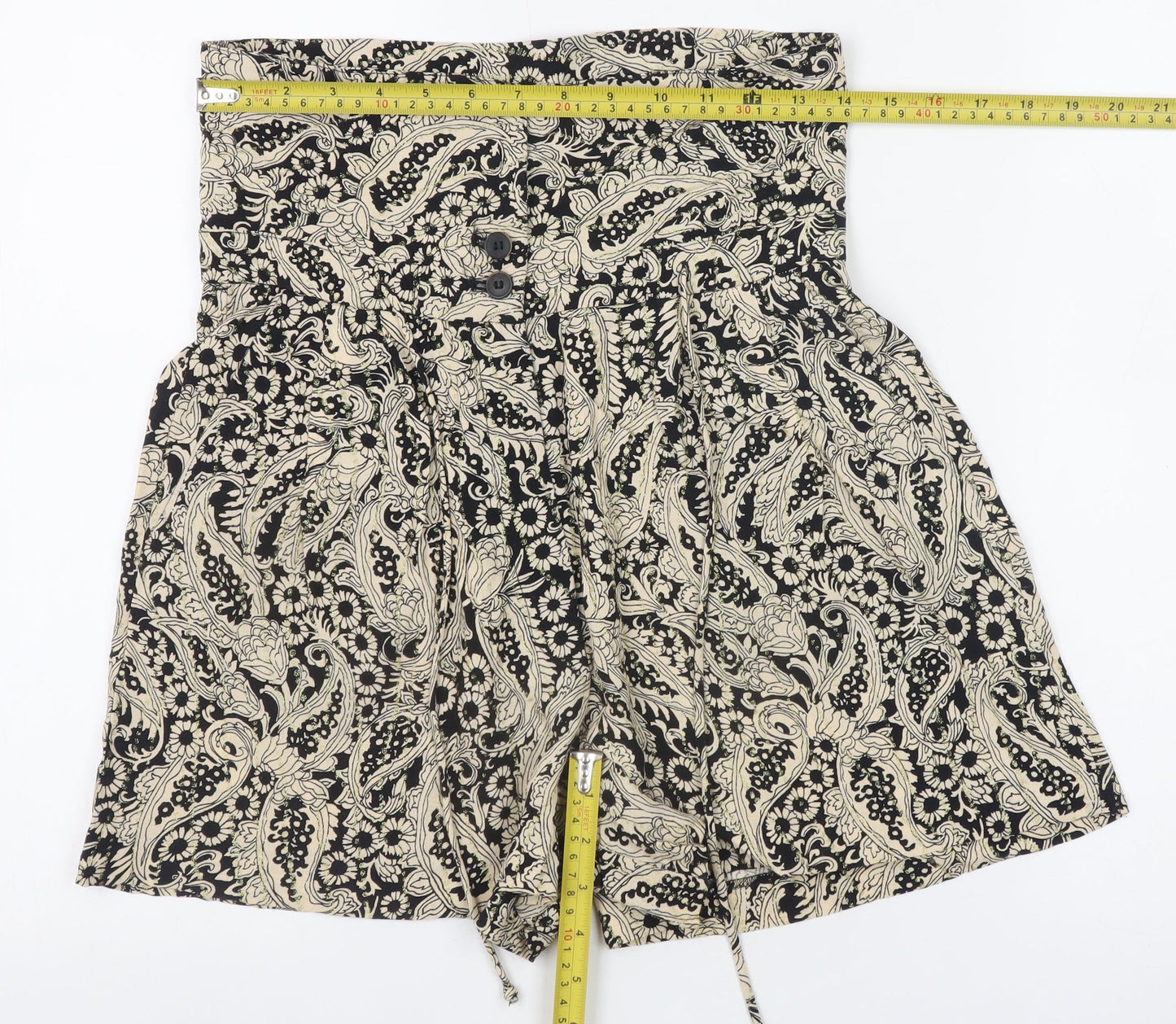 Zara Woman Black Floral High Waist Paperbag Shorts XS
