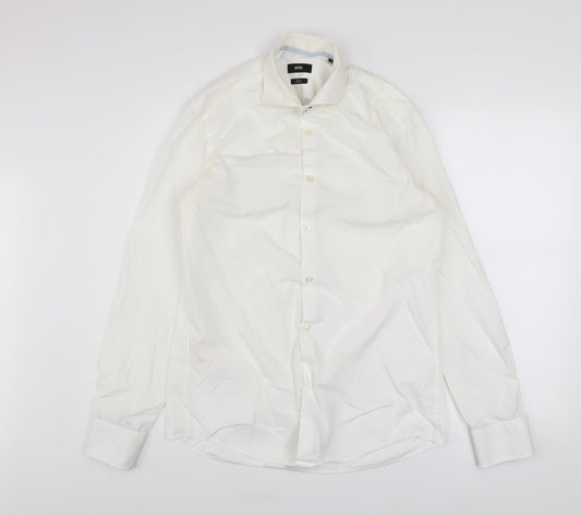 BOSS Hugo Boss Men's White Slim Fit Easy Iron Long Sleeve Shirt 15.5in