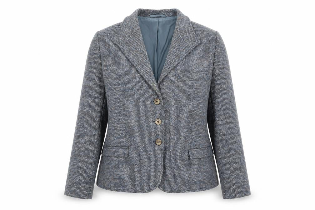 Felicitas Queisser Womens Blue Wool Tweed Single-Breasted Blazer UK 16