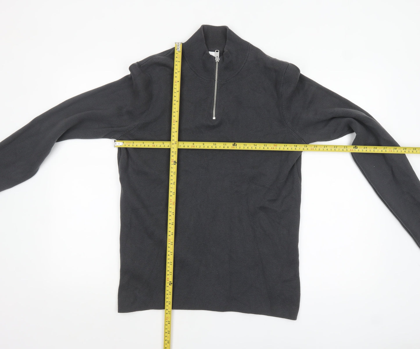 Kin Men's Black Cotton 1/2 Zip High Neck Jumper Size M