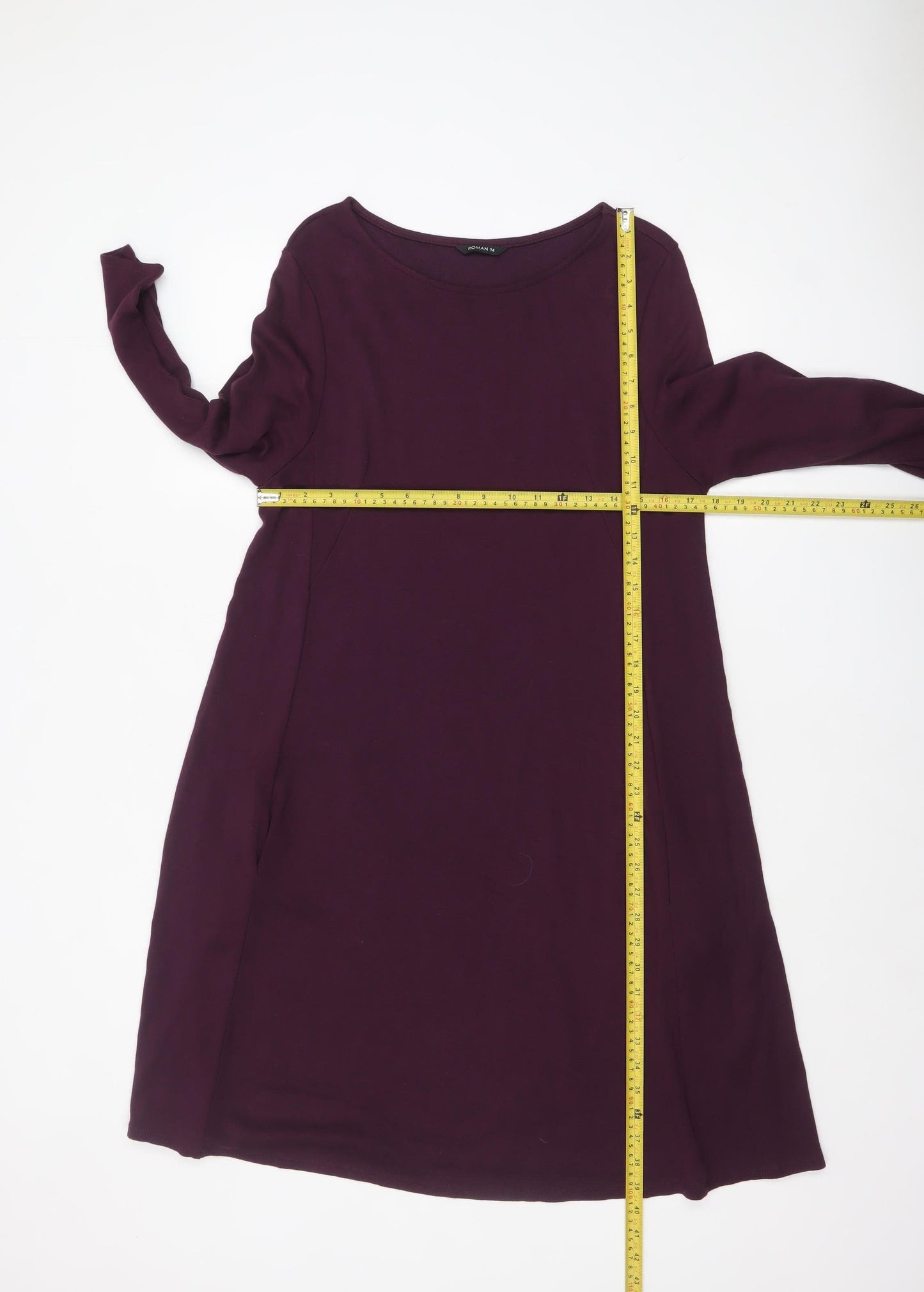 Roman Women Purple A-Line Jersey Dress Size 14 3/4 Sleeve