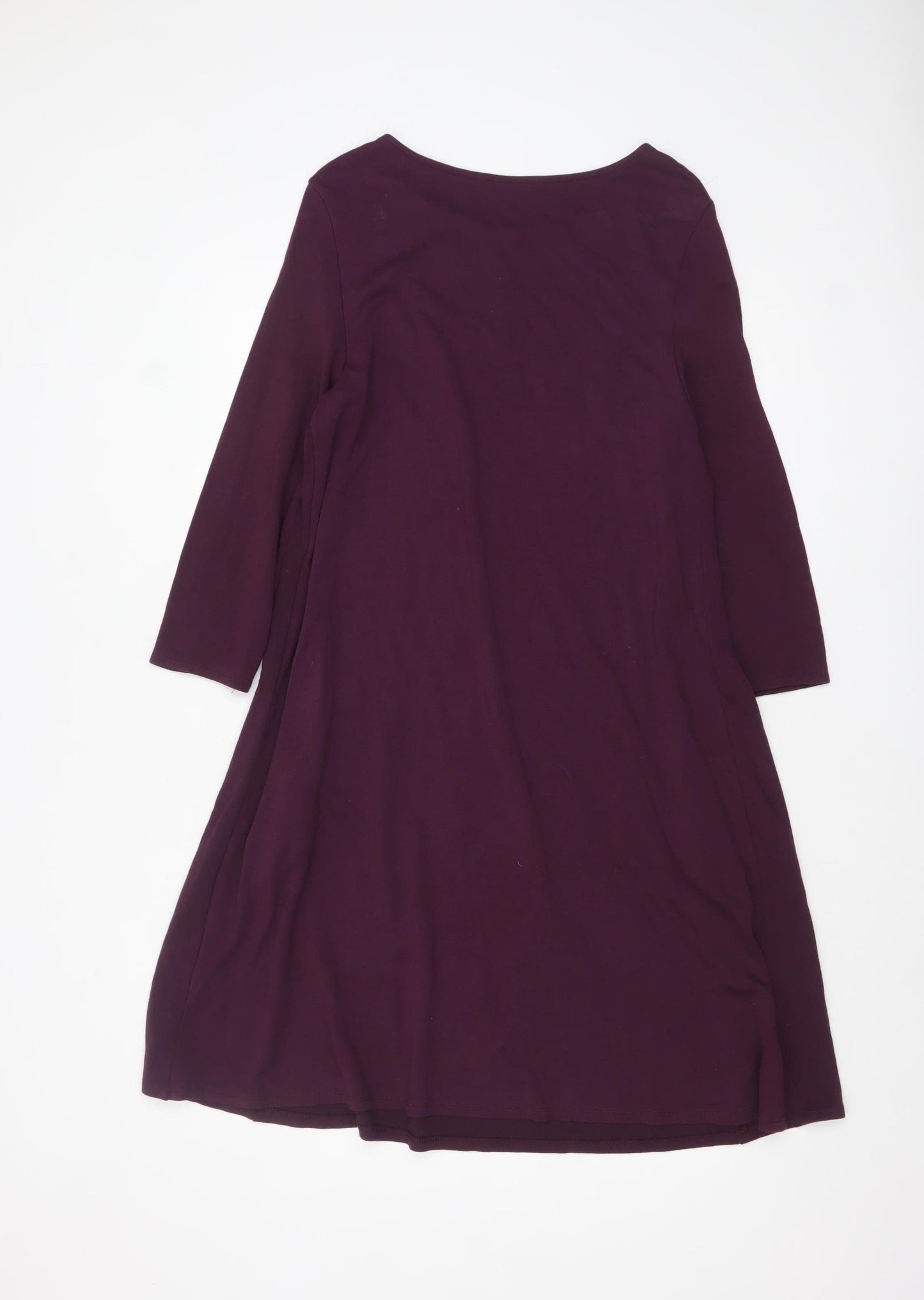 Roman Women Purple A-Line Jersey Dress Size 14 3/4 Sleeve