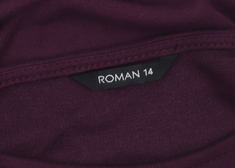 Roman Women Purple A-Line Jersey Dress Size 14 3/4 Sleeve