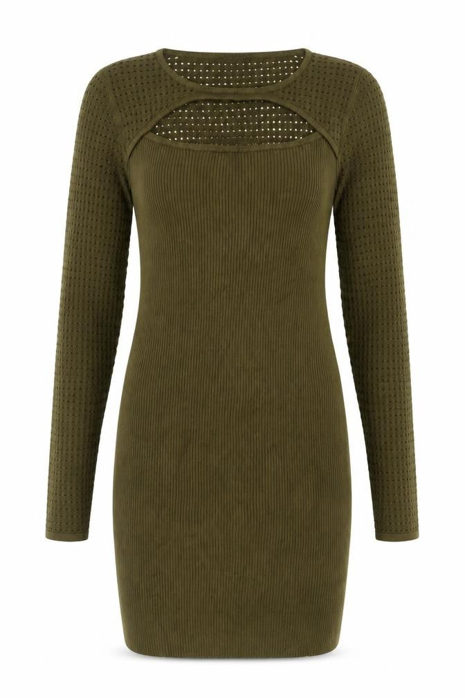 Front view of Guess Women Green Bodycon Knit Cut Out Dress, size 12