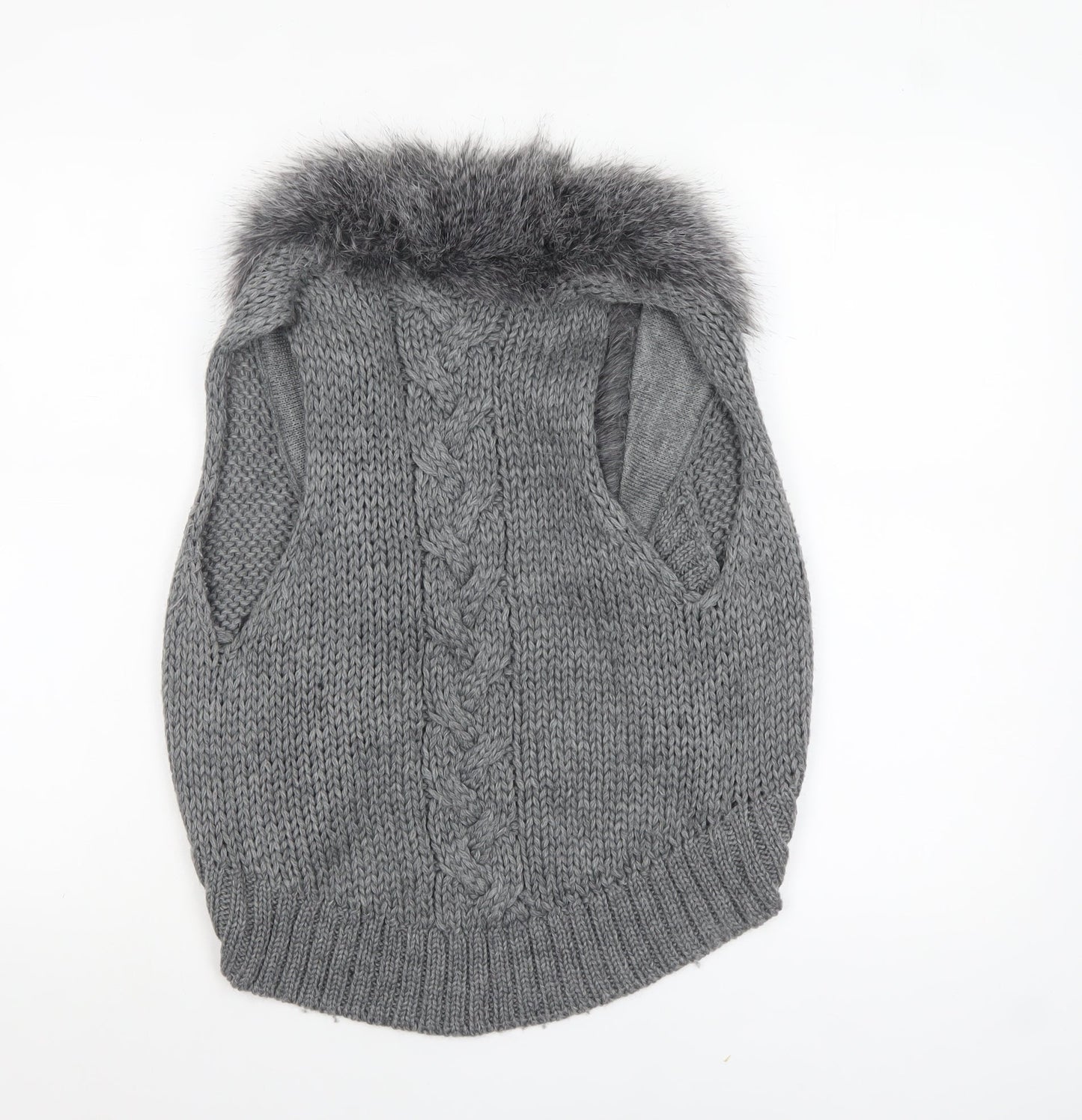 Marks and Spencer Womens Grey Fur Trim Chunky Knit Vest M