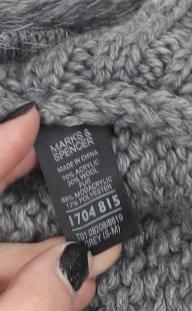 Marks and Spencer Womens Grey Fur Trim Chunky Knit Vest M