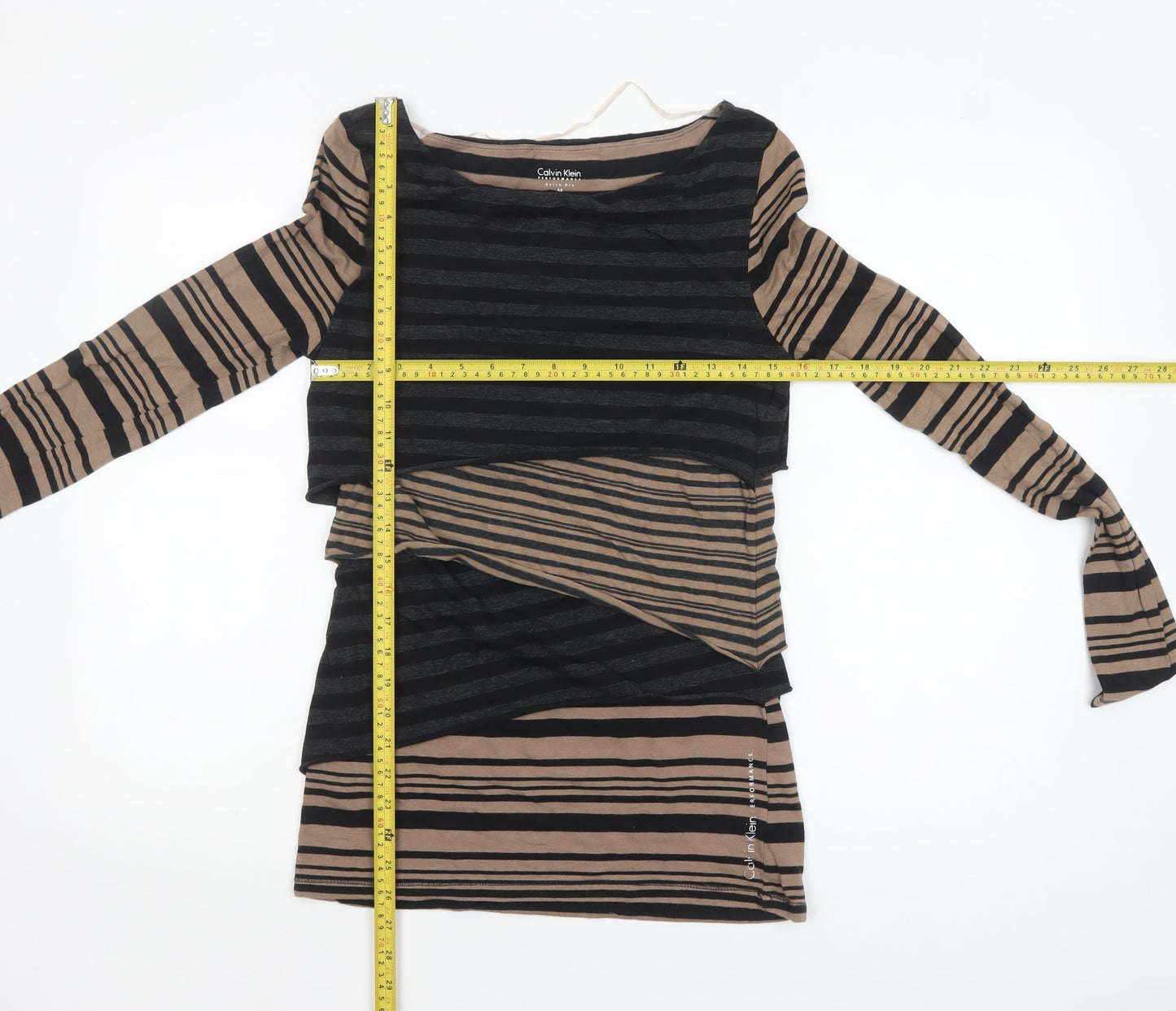 Calvin Klein Women Beige Striped Long Sleeve Quick Dry Top M