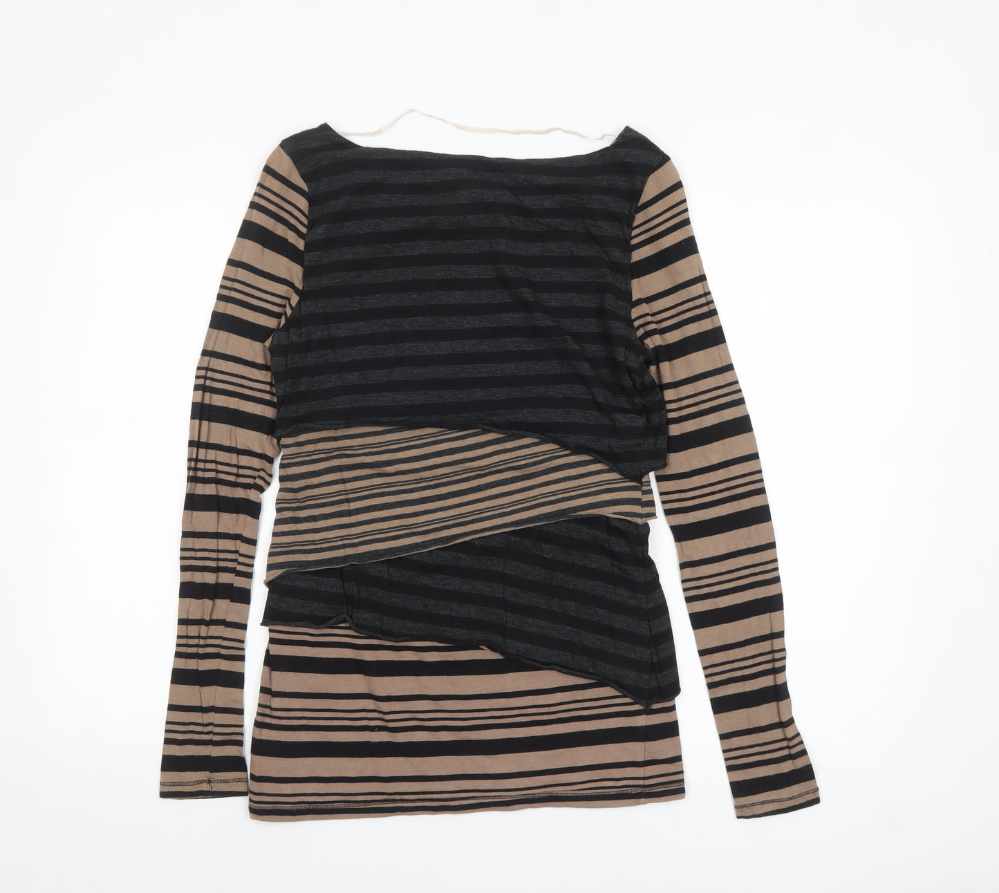 Calvin Klein Women Beige Striped Long Sleeve Quick Dry Top M