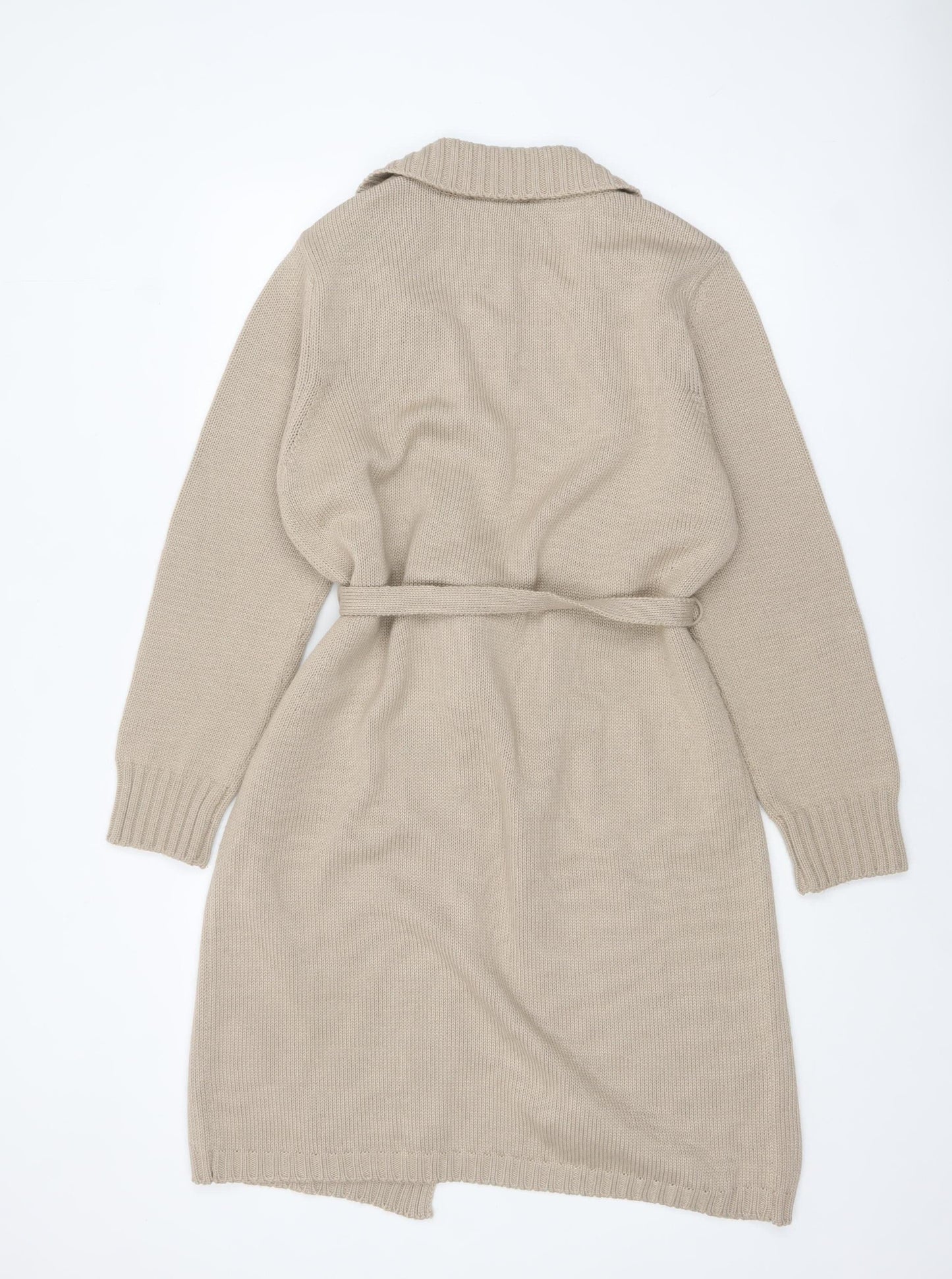 Betty Jackson Studio Women Beige Collared Long Cardigan L Wool Blend