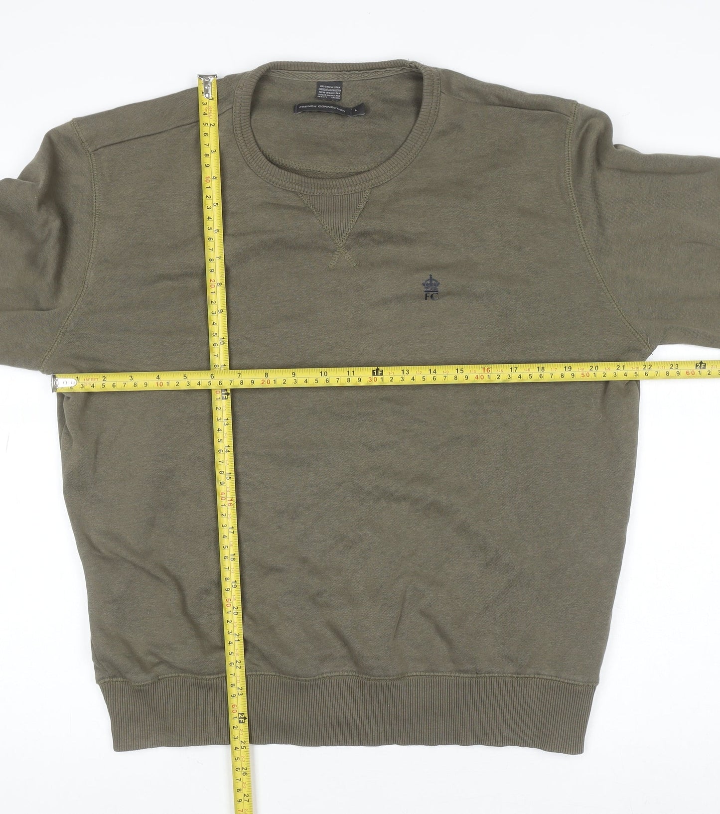 French Connection Men's Green L Pullover Sweatshirt Crew Neck