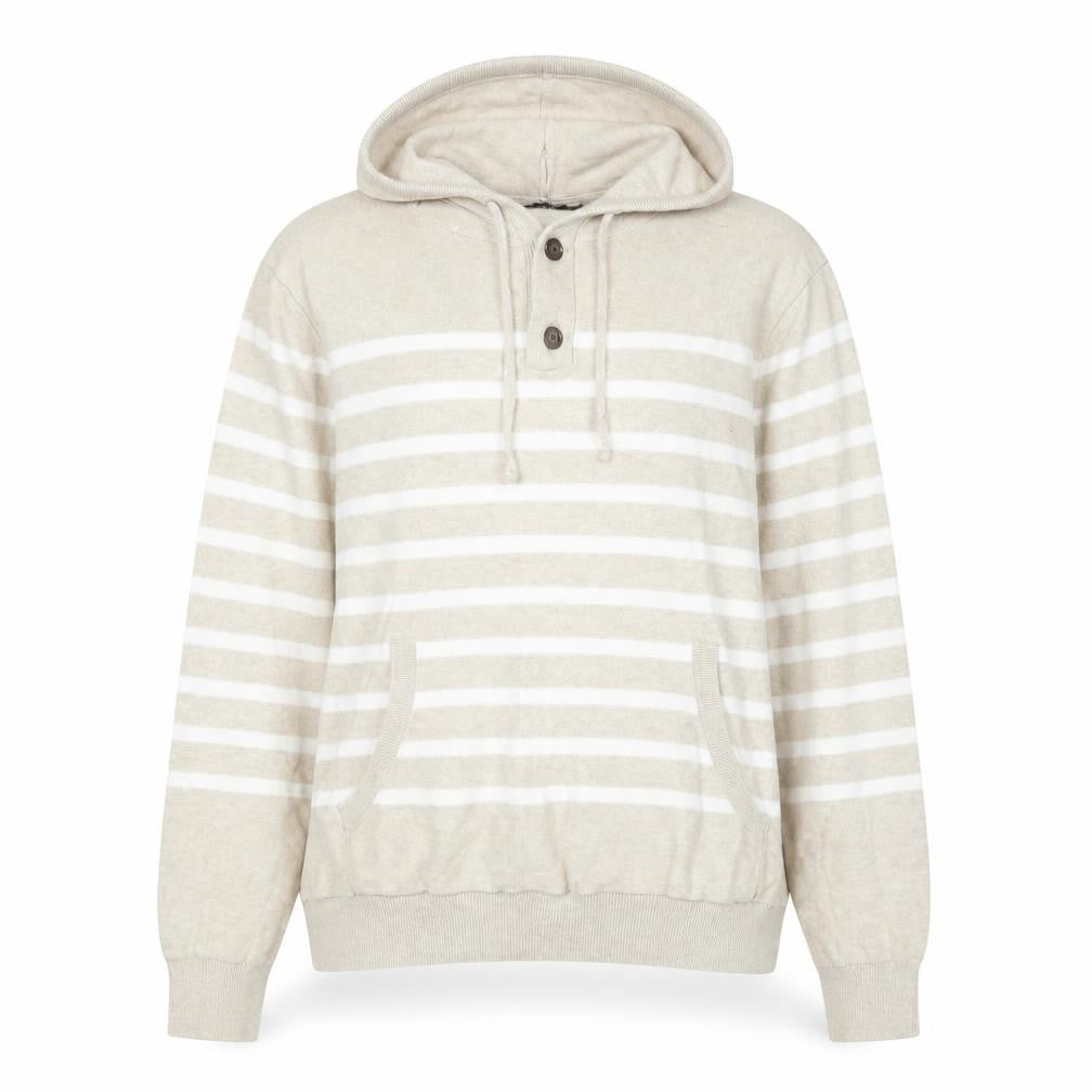 J.Crew Women Beige Striped Cotton Henley Hoodie Size L