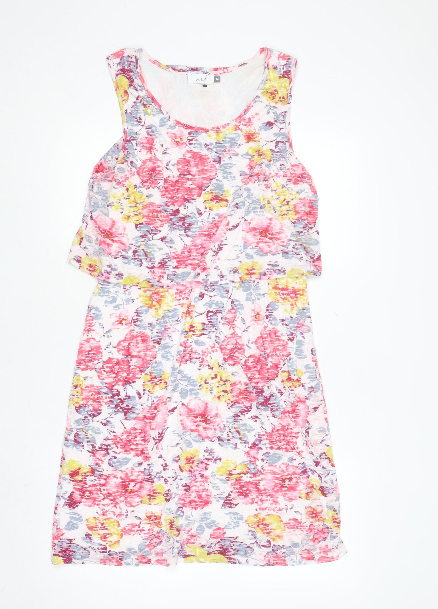 Adini Women's Multicoloured Floral Sleeveless Cotton Modal Knee Length Tank Dress M