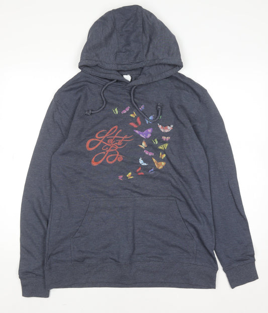 Lane Seven Women's Blue 2XL Pullover Hoodie Let It Be Butterfly Graphic
