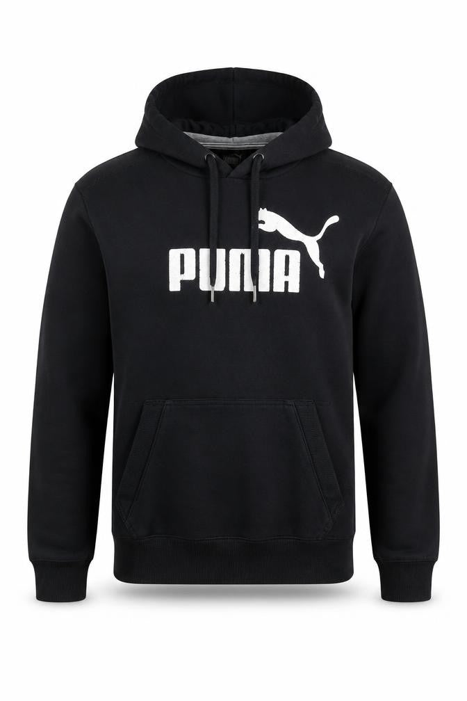 Puma Men's Black Pullover Hoodie M Logo Fleece Sweatshirt