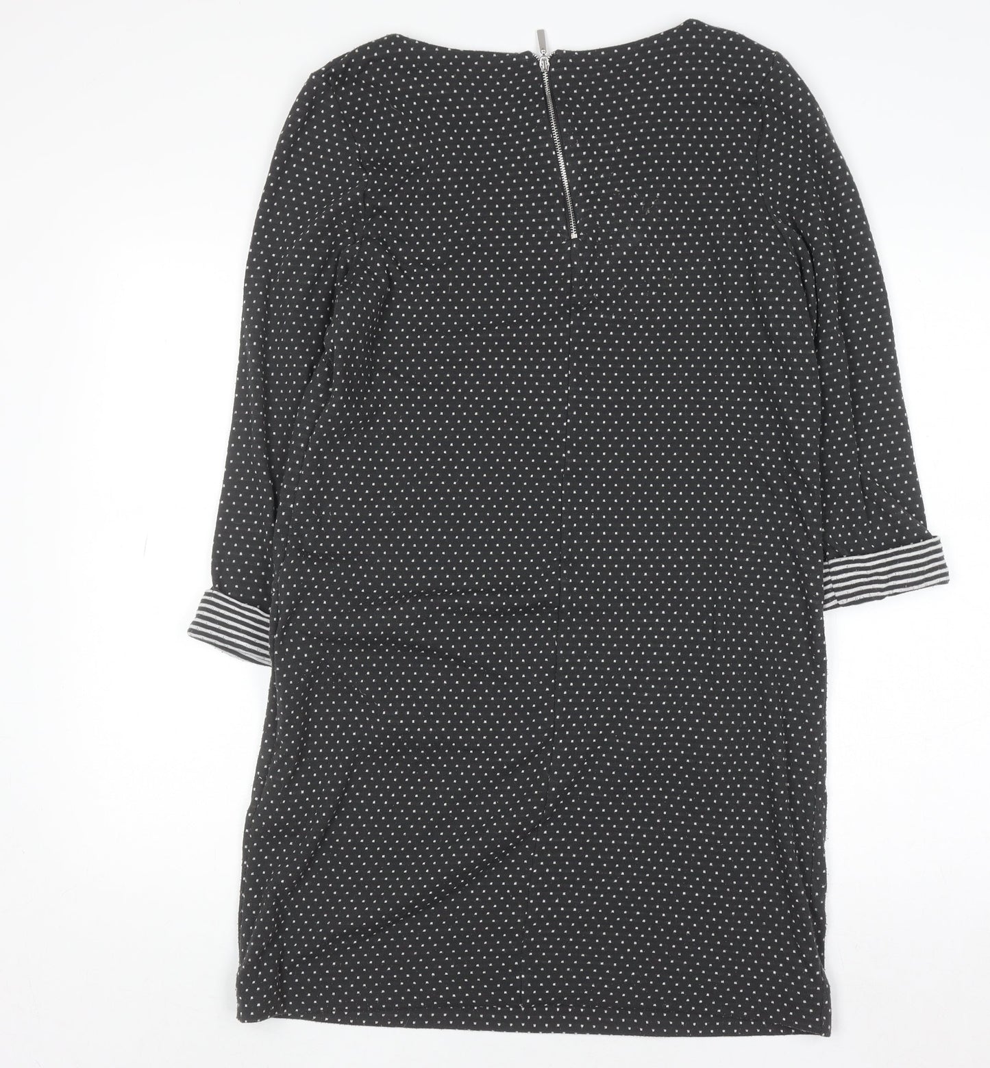 Roman Women’s Black Polka Dot Shift Dress Size 14 3/4 Sleeve Zip Back