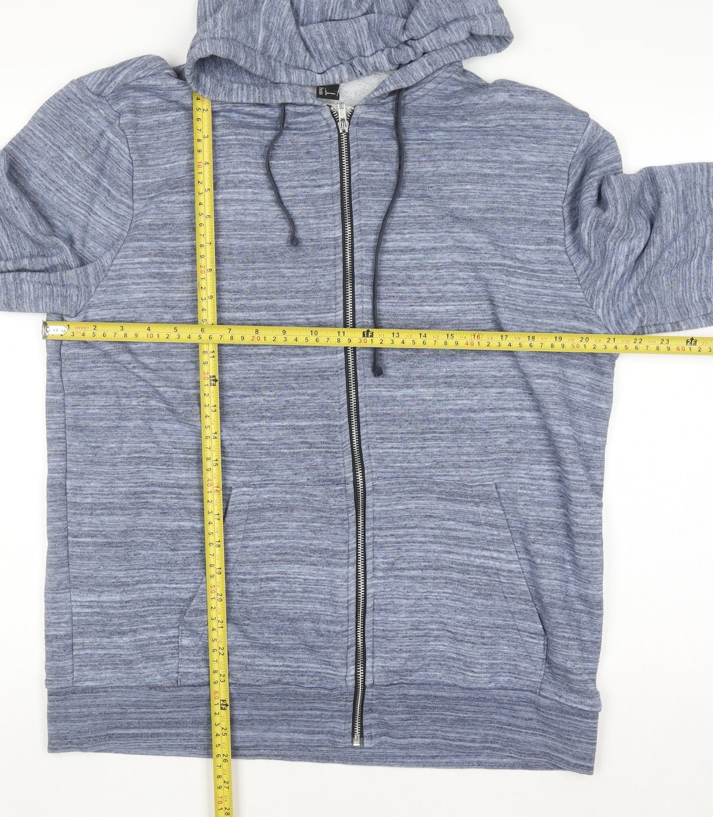 H&M Men Blue Full Zip Hoodie L Cotton Blend Casual Sweatshirt