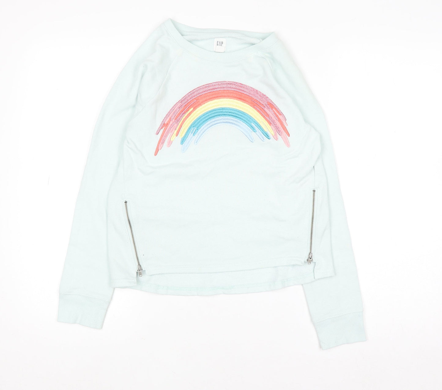 GAP Kids Girls Blue Rainbow Sweatshirt XL 12-13 Years Cotton Blend Zip Detail