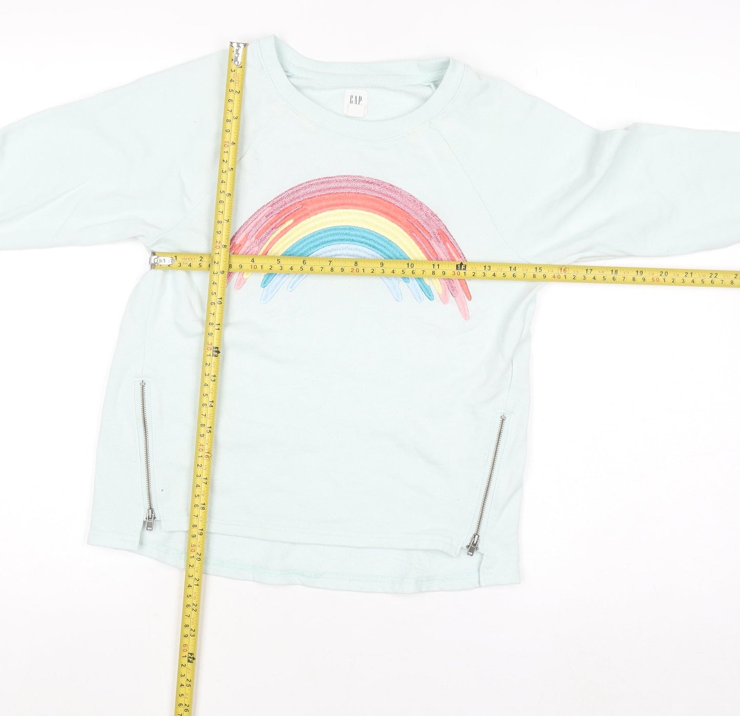 GAP Kids Girls Blue Rainbow Sweatshirt XL 12-13 Years Cotton Blend Zip Detail