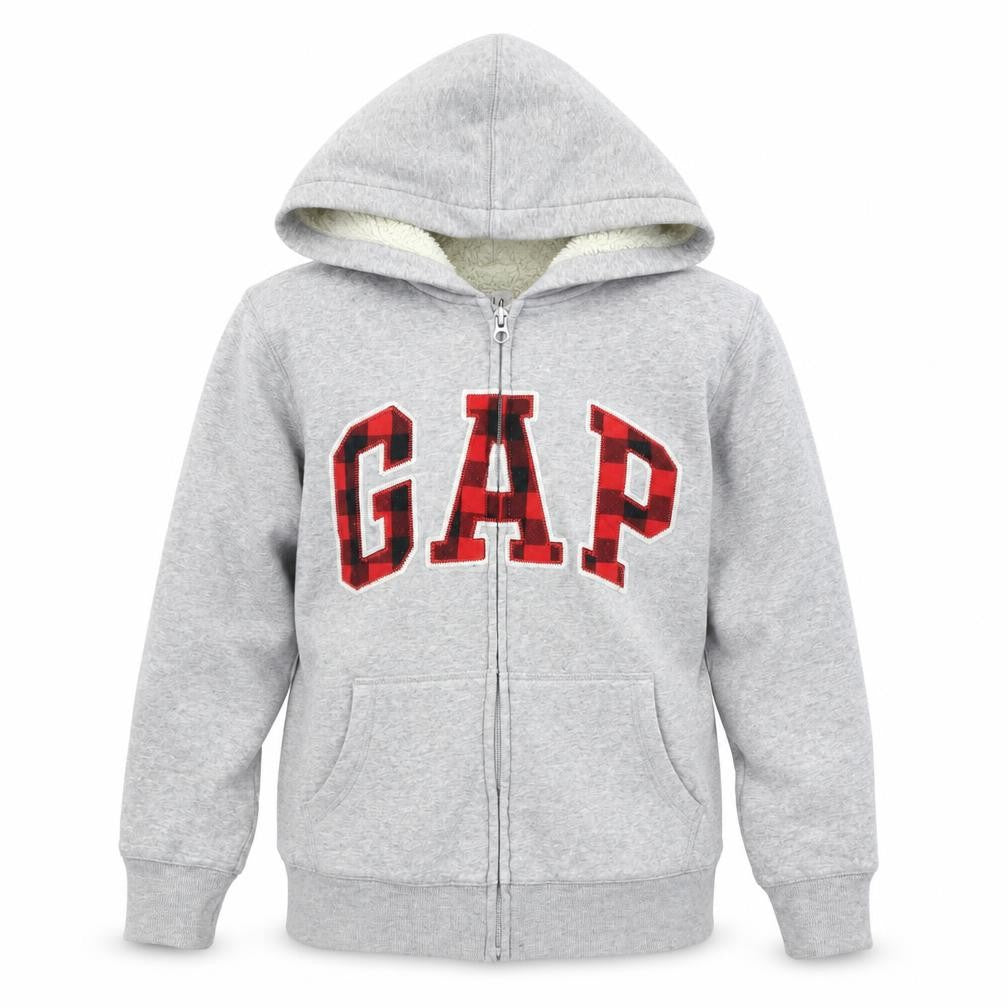 Gap Kids Boys Grey Full Zip Hoodie XL 12-13 Years Sherpa Lined Logo Sweatshirt