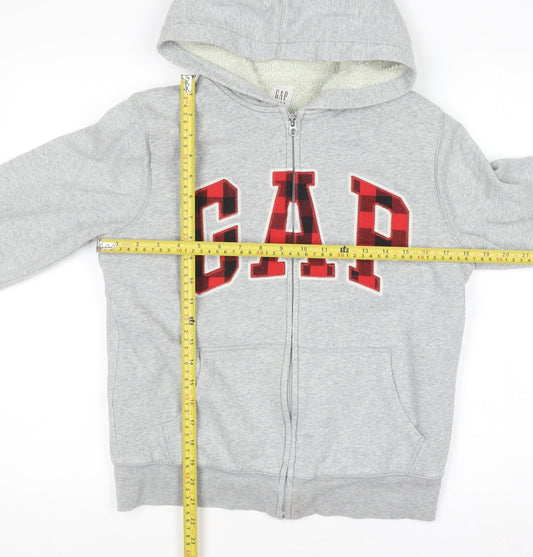 GAP Kids Boys Grey Full Zip Hoodie XL 12-13 Years Sherpa Lined Logo Sweatshirt