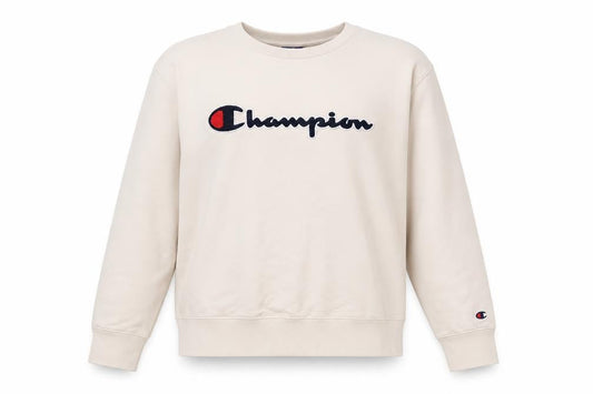 Champion Women's Beige Large Pullover Sweatshirt Cotton Logo Crew Neck