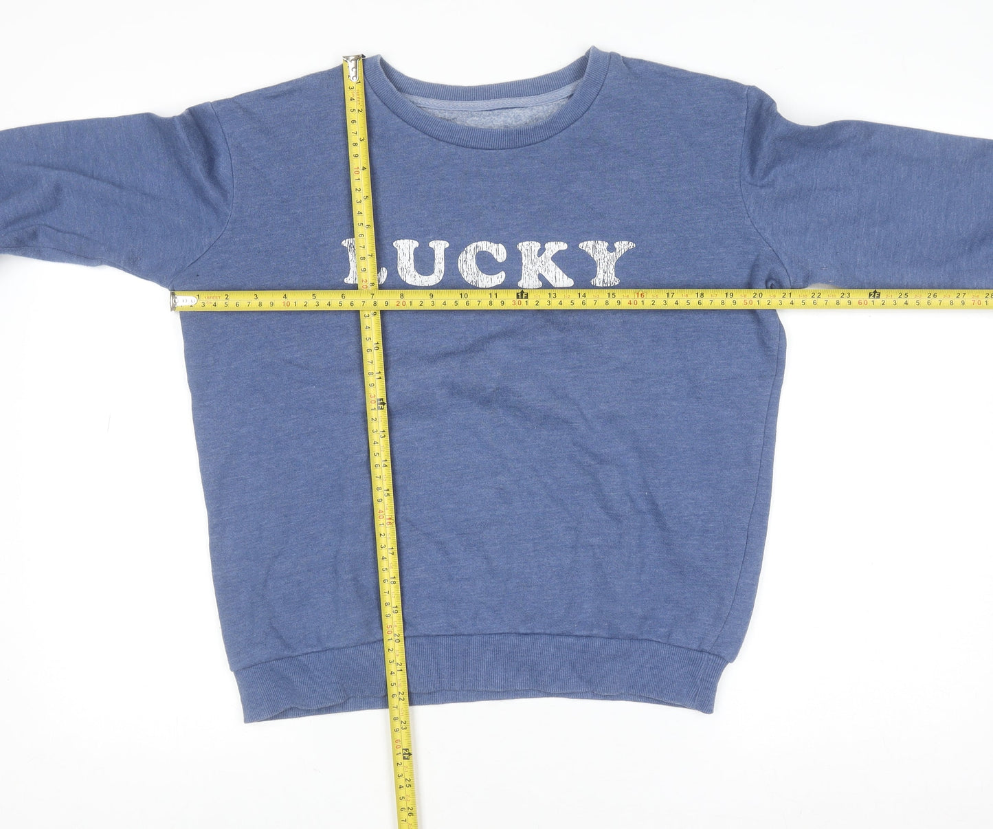 Cotton On Women Blue Pullover Sweatshirt Small 'Lucky' Logo