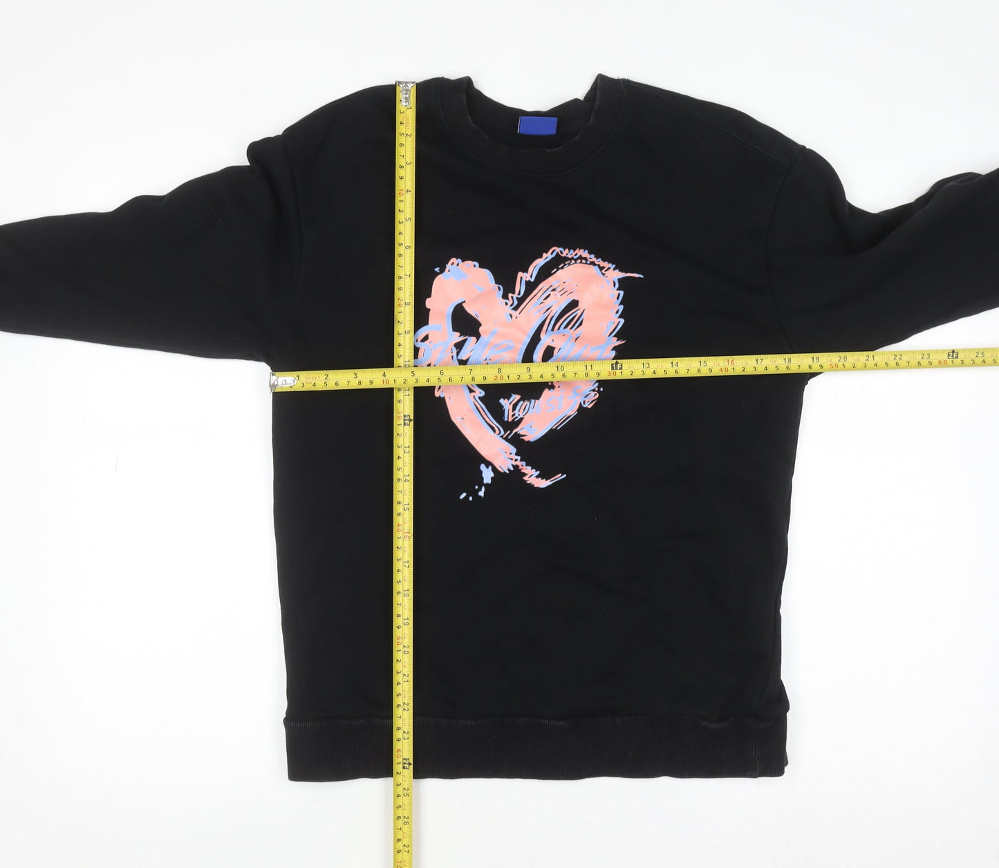 Street Fashion Women's Black Heart Graphic Pullover Sweatshirt M
