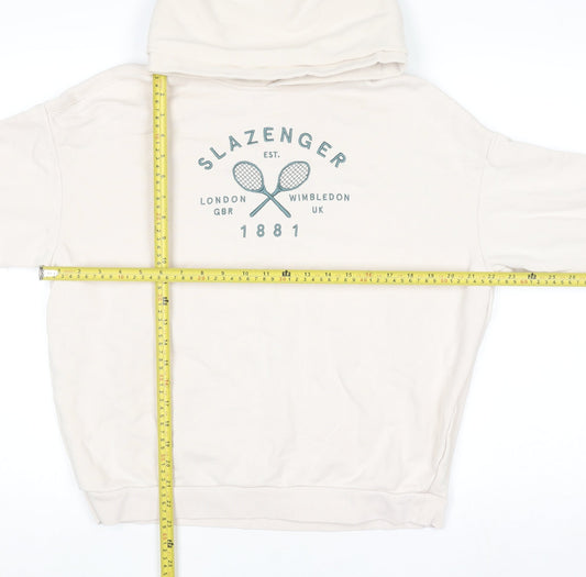 Slazenger Women's Beige Pullover Hoodie UK 10 Medium Graphic Print