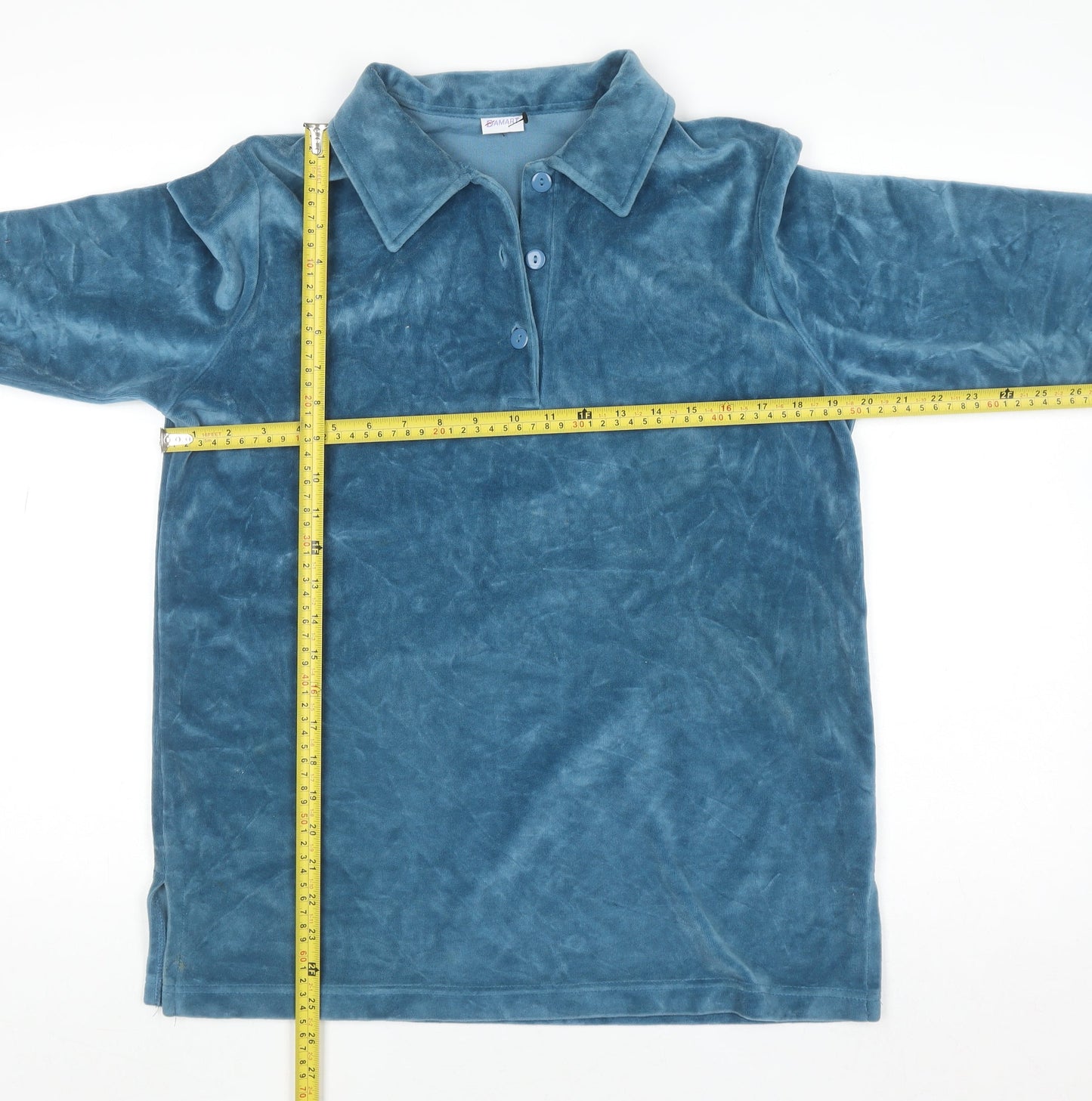 Damart Women Blue Velour Henley Sweatshirt Size S Long Sleeve