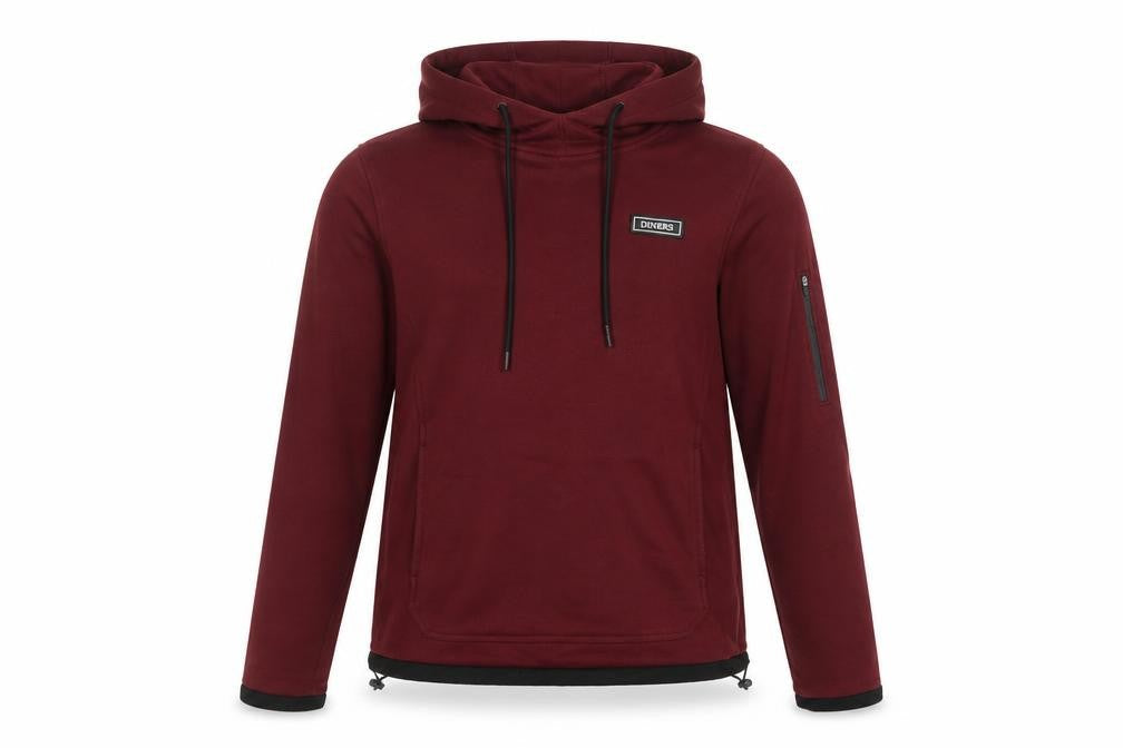 Diners Men’s Red Pullover Hoodie M Regular Fit High Neck Warm