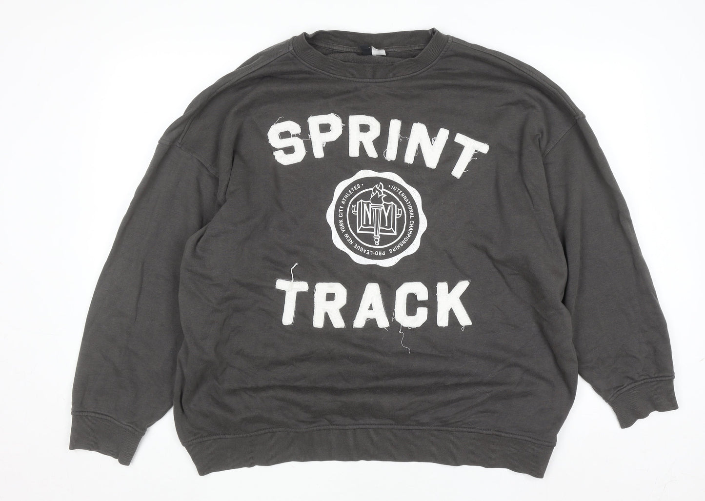 H&M Men’s Grey Track Print Pullover Sweatshirt Size L