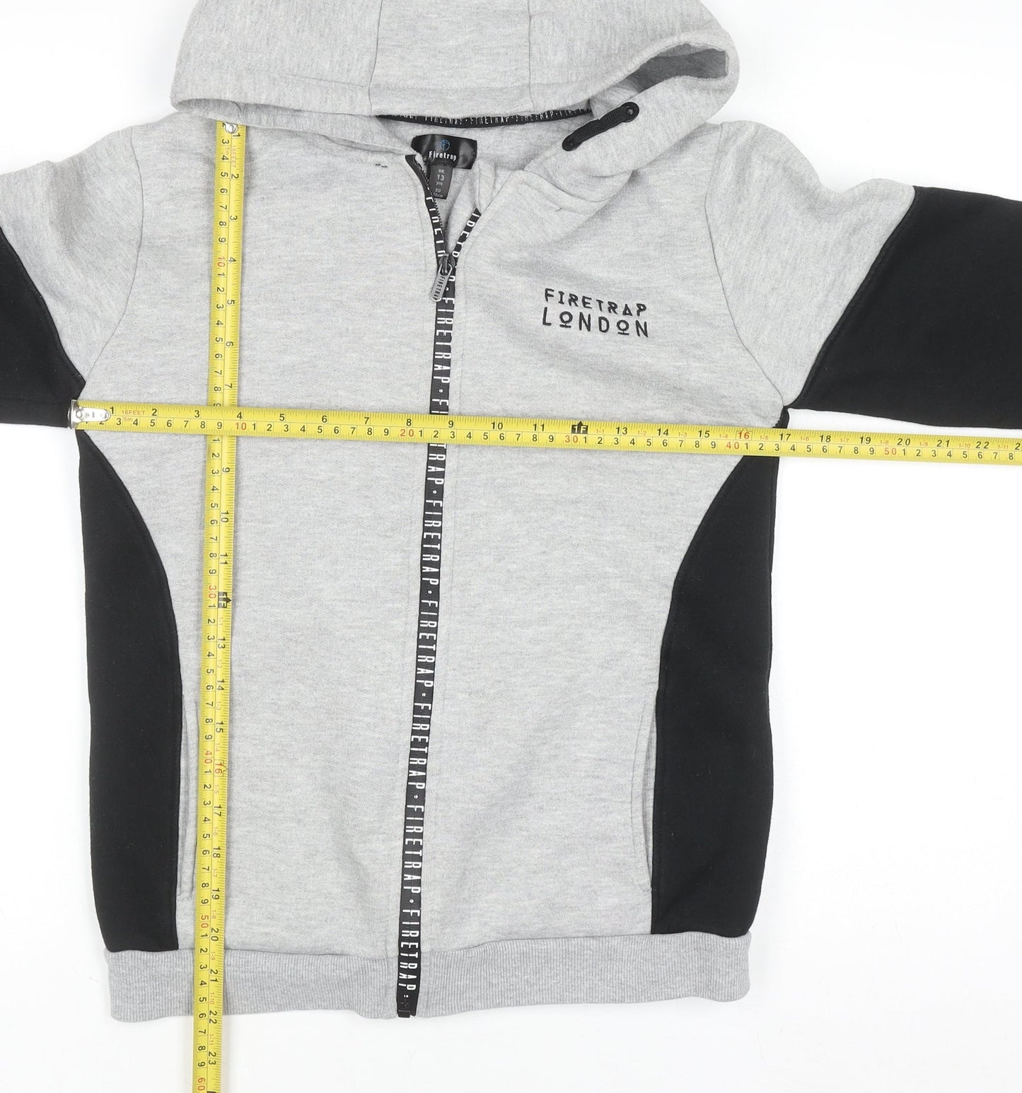 Firetrap Boys Grey Black Full Zip Hoodie 13 Years Cotton Blend