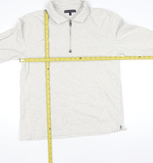 Tommy Hilfiger Men's Beige 1/2 Zip Collared Sweatshirt Size M