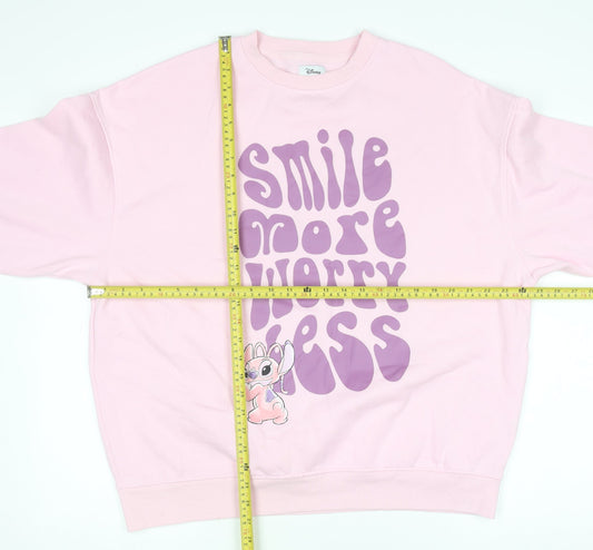 Disney Women Pink Pullover Sweatshirt M Stitch Graphic Lined Casual