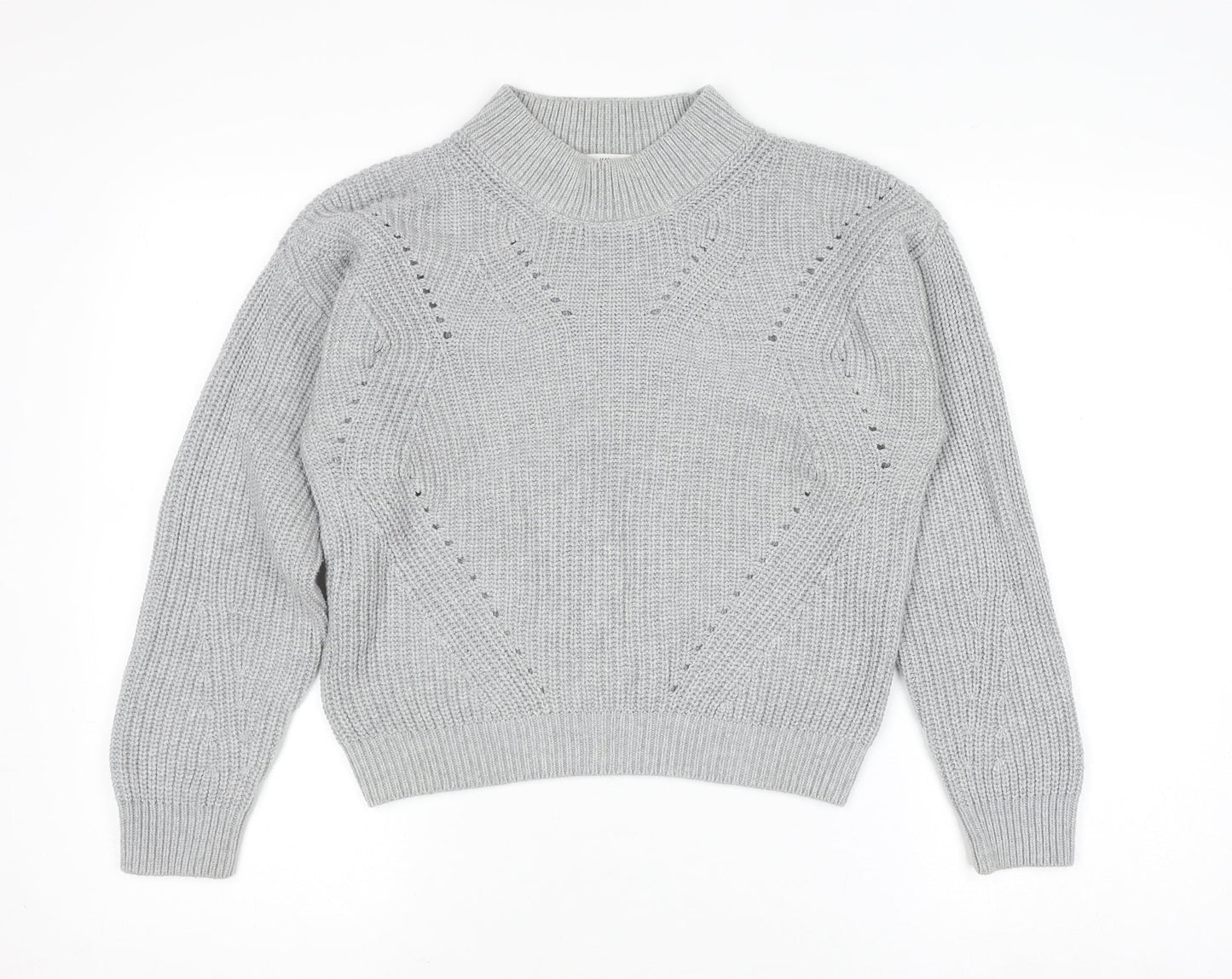 H&M Teens Grey Mock Neck Chunky Knit Pullover Jumper Size 14