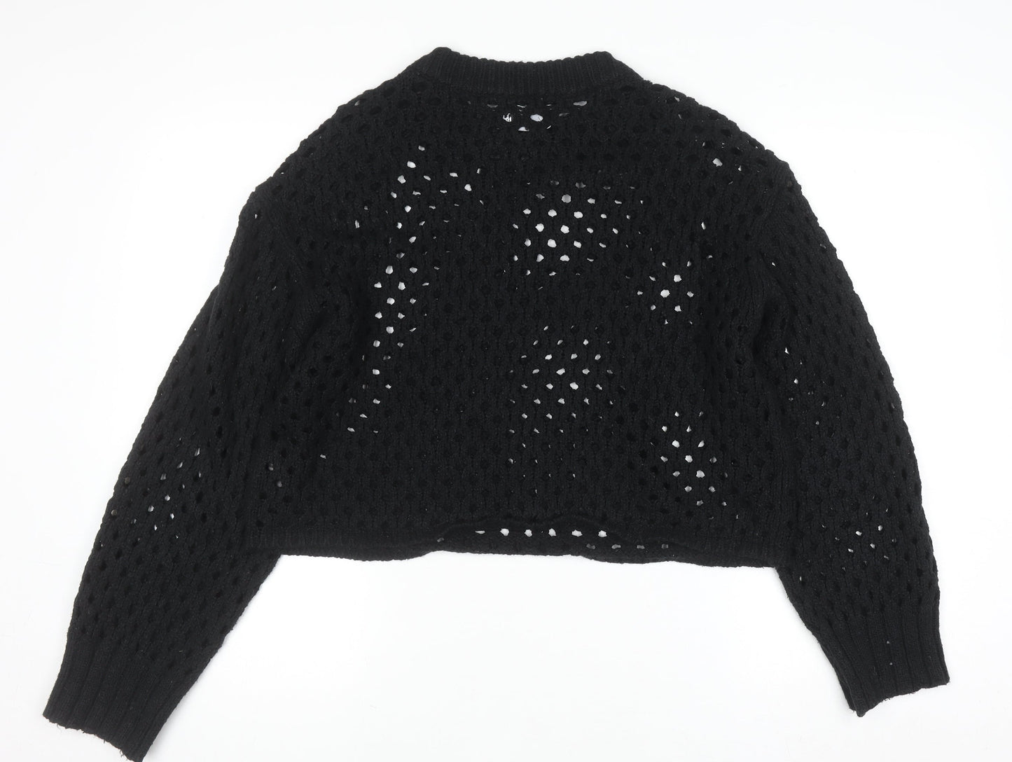 ASOS Women's Black Open Knit Cropped Jumper Size 8